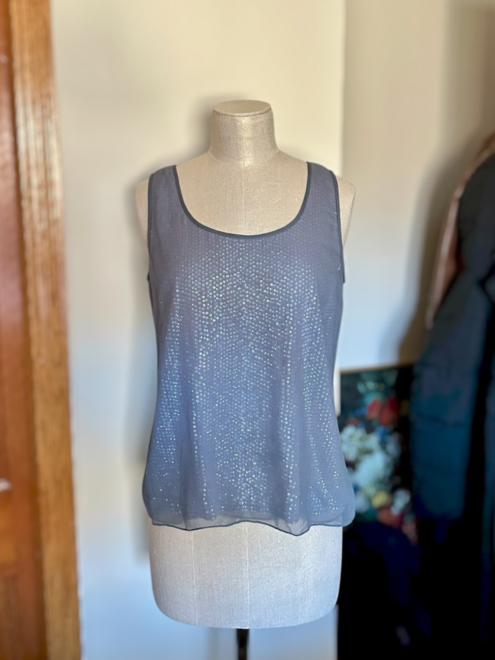 Vintage Jones New York 100% Silk Sequin Two-Tone Layered Tank